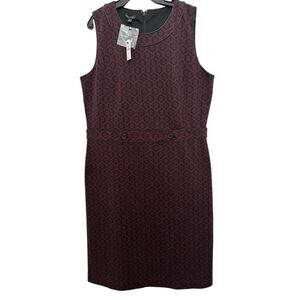 Talbots Jacquard Knit Shift Dress Women's Size 14Sleeveless Faux Leather Trim